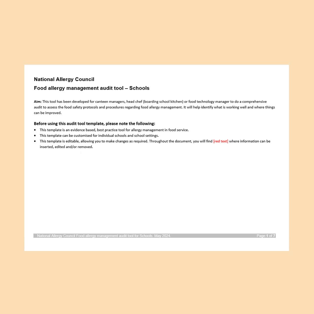 Food allergy management audit tool for Schools